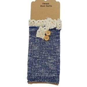 TWEED Boot Cuffs Womens Winter Blue Cream Lace Boot Cuffs One Size